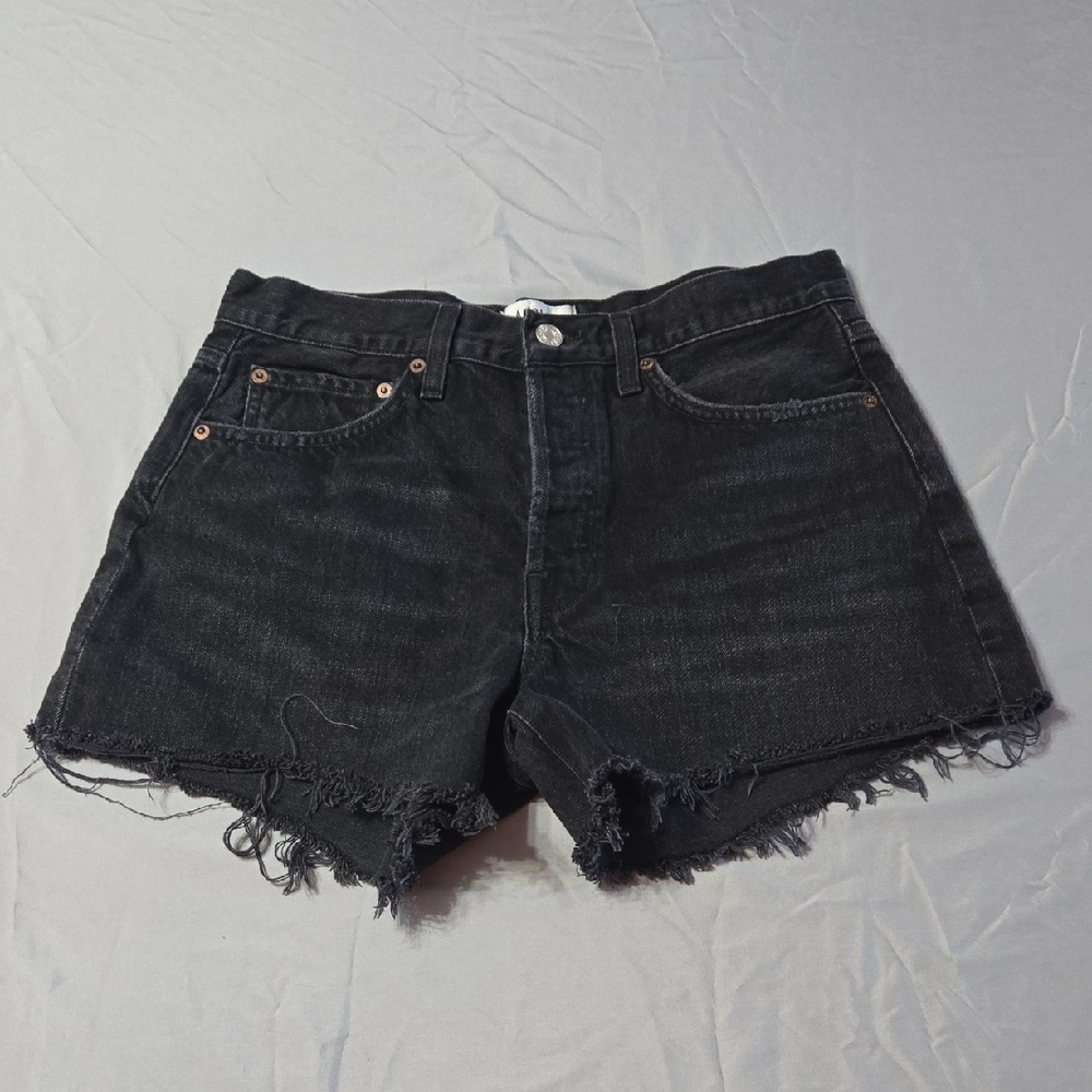 Agolde Sz 27 Frayed Hem Black Jean Shorts